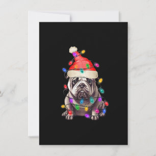 Bulldog Santa Julgran Ljus Julafton Boys Hund Inbjudningar