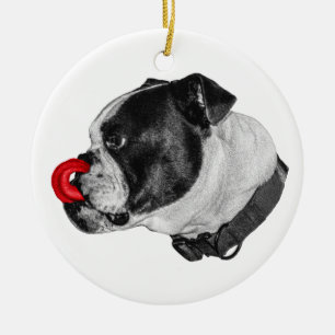 Bulldog Scarlet Tongue Charm Julgransprydnad Keramik