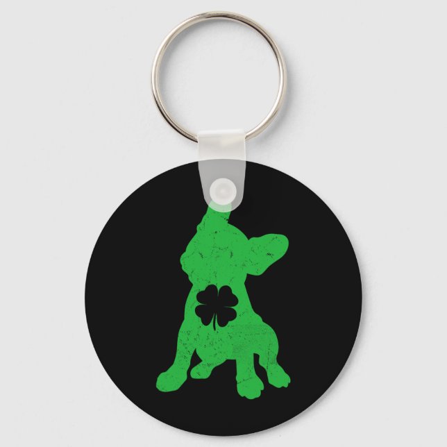 Bulldog Shamrock St Patrick Day Owner Frenchie Hun Nyckelring (Framsida)