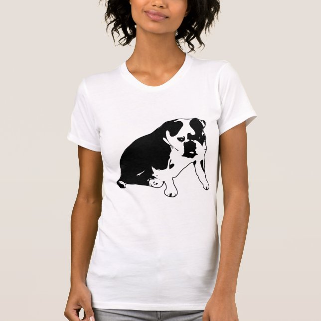 Bulldog Silhouette Black and White Graphic Art T Shirt (Framsida)