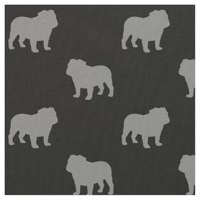 Bulldog Silhouettes Mönster Grått och Black| Hunda Tyg (Närbild)