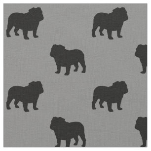 Bulldog Silhouettes Mönster  Hund aveln Grått Tyg