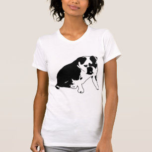 Bulldog Siluett Svart och Vitt Grafisk Konst T Shirt