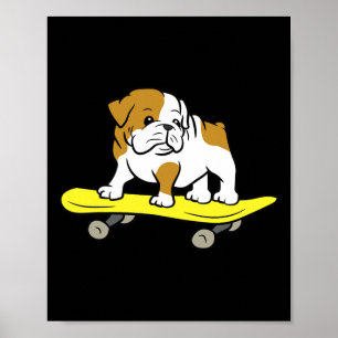 Bulldog Skateboarding Hund Skater Bulldog Poster