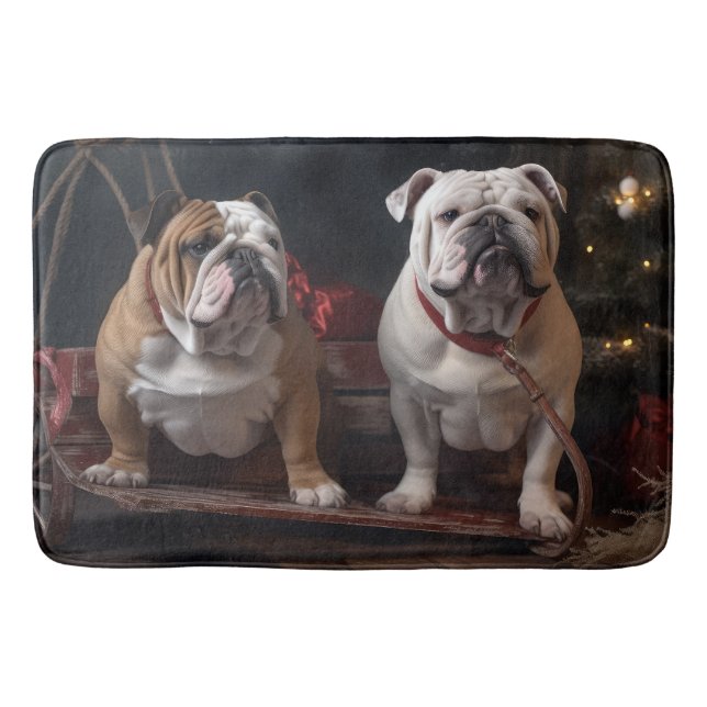 Bulldog Snowy släde juldekoration Badrumsmatta (Framsidan)