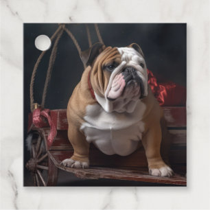 Bulldog Snowy släde juldekoration Gåvor Etiketter
