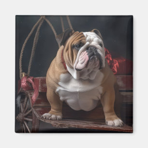 Bulldog Snowy släde juldekoration Magnet