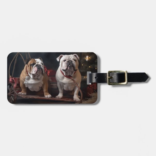 Bulldog Snowy Sleigh-juldekalor Bagagebricka (Horisontell Framsida)