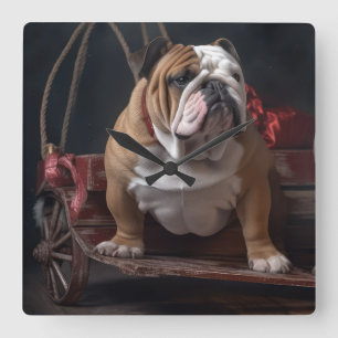 Bulldog Snowy Sleigh-juldekalor Fyrkantig Klocka
