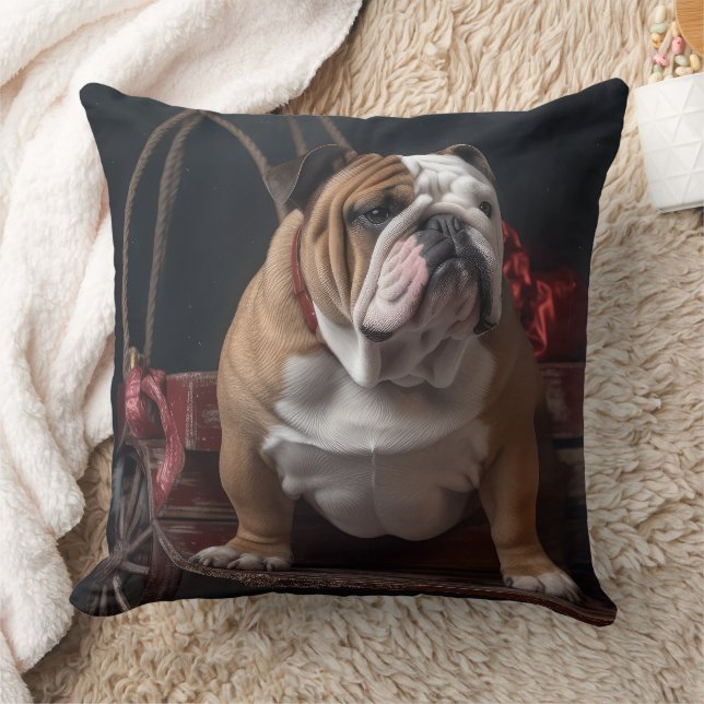 Bulldog Snowy Sleigh-juldekalor Kudde (Filt)