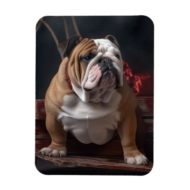 Bulldog Snowy Sleigh-juldekalor Magnet (Vertikal)