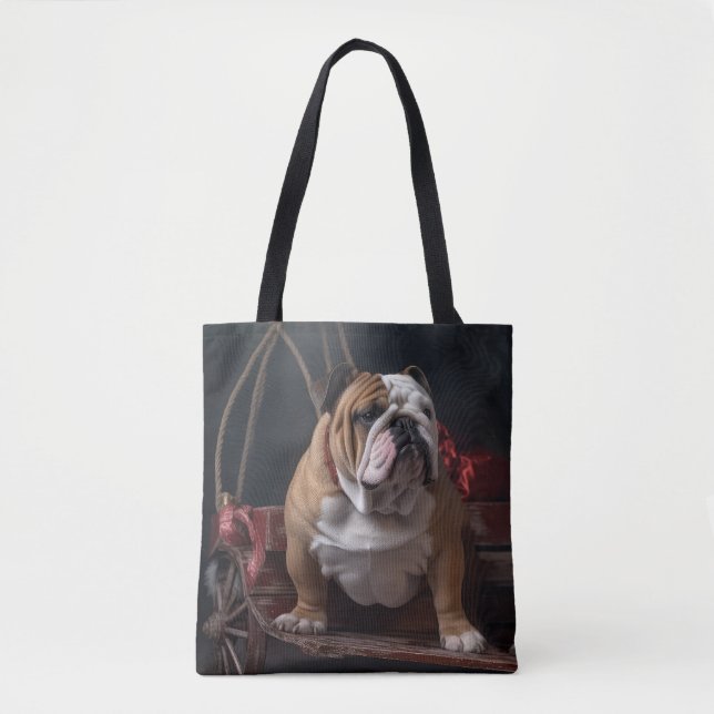 Bulldog Snowy Sleigh-juldekalor Tygkasse (Framsida)
