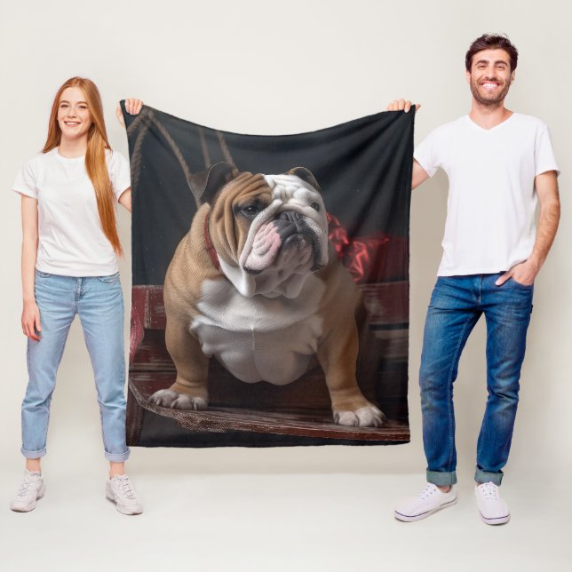Bulldog Snowy Sleigh Juldekoration Fleecefilt (På plats)