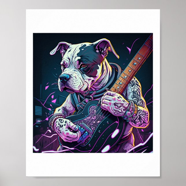 Bulldog spelar Electric Guitar Sten Poster (Framsidan)