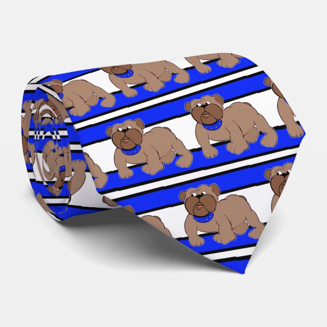 Bulldog Sports Team White Blue Necktie Slips (Rullad)