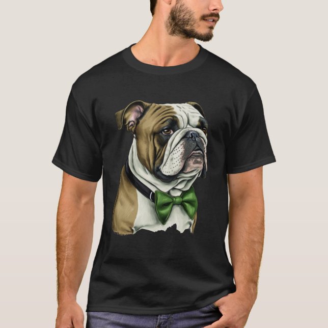Bulldog St Patrick s Day Green Bowtie St Patrick s T Shirt (Framsida)