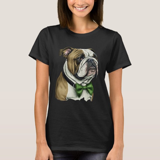 Bulldog St Patrick s Day Green Bowtie St Patrick s T Shirt (Framsida)