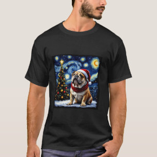 Bulldog Starry Nattjul Van Gogh Hund Santa T Shirt