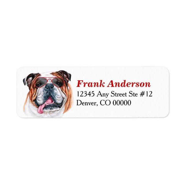 Bulldog Sunglasses Retur Address Label Returadress Etikett (Framsidan)