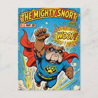 Bulldog Superhero Flying with Cape Helg Vykort