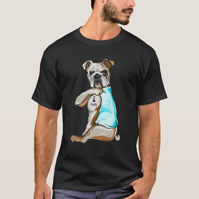 Bulldog Tattoos i Kärlek Pappa Hund älskare Gift F T Shirt (Framsida)