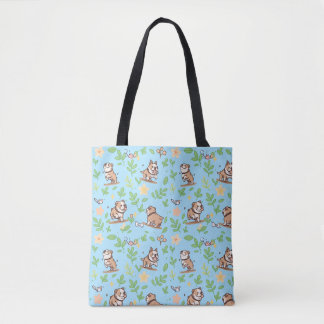 Bulldog Tote Bag Lufsig Vår Blommig Hundälskare Tygkasse