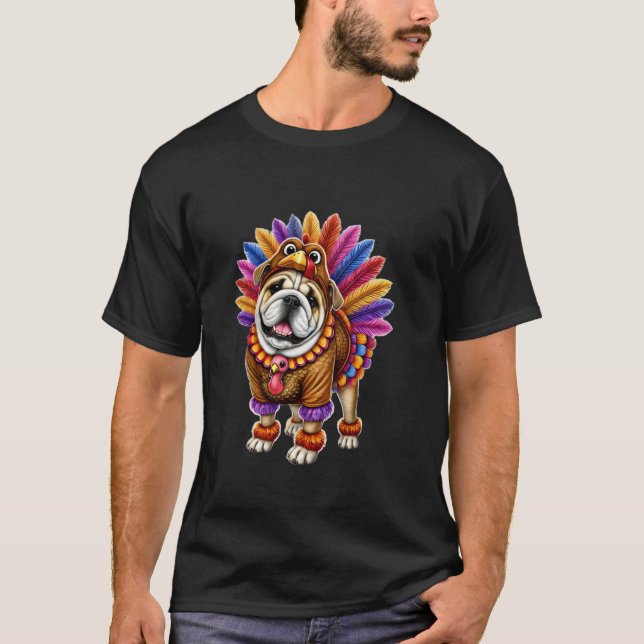 Bulldog Turkey Funny Thanksgiving Animal Hund Pet  T Shirt (Framsida)