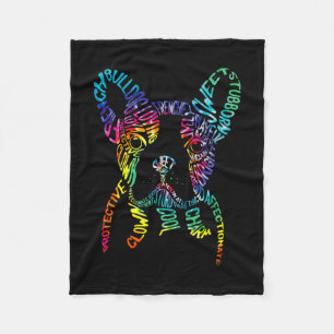 Bulldog Typografi Tie Dye Text Konst Frenchie Hund Fleecefilt