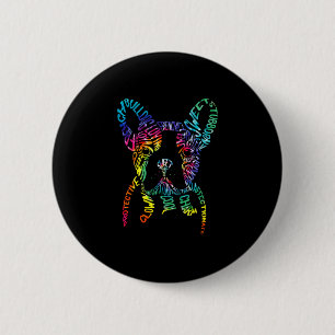 Bulldog Typografi Tie Dye Text Konst Frenchie Hund Knapp
