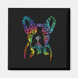 Bulldog Typografi Tie Dye Text Konst Frenchie Hund Magnet