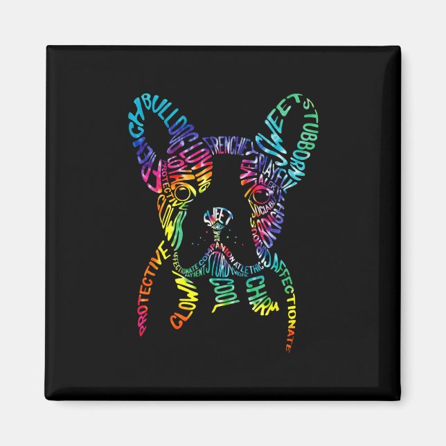 Bulldog Typografi Tie Dye Text Konst Frenchie Hund Magnet (Framsidan)