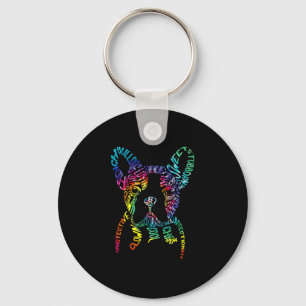 Bulldog Typografi Tie Dye Text Konst Frenchie Hund Nyckelring