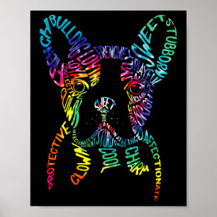 Bulldog Typografi Tie Dye Text Konst Frenchie Hund Poster