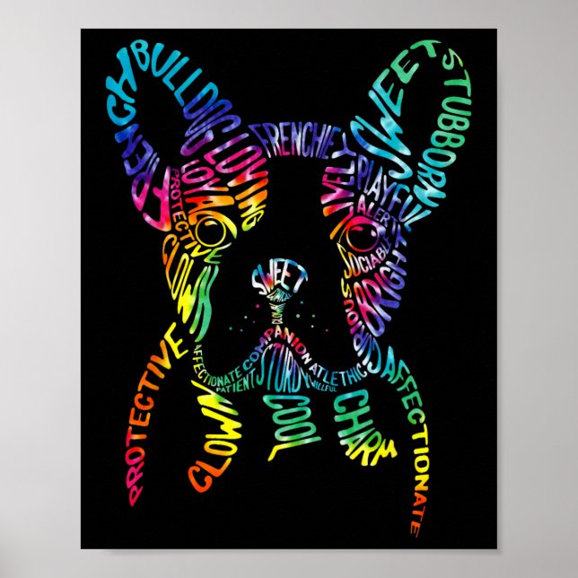 Bulldog Typografi Tie Dye Text Konst Frenchie Hund Poster (Framsidan)