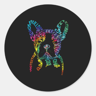 Bulldog Typography Tie Dye Ord Art Frenchie Hund G Runt Klistermärke