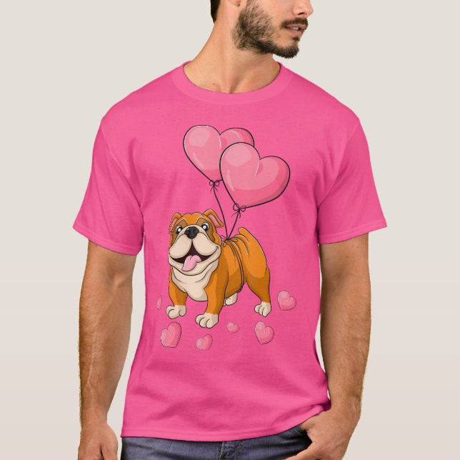 Bulldog Valentines Day Holding Balloon Heart My Va T Shirt (Framsida)