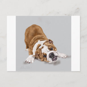 Bulldog-valp på lek vykort