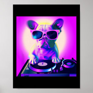 Bulldog Vaporwave Dj Hund Aesthetic Women Girls Poster
