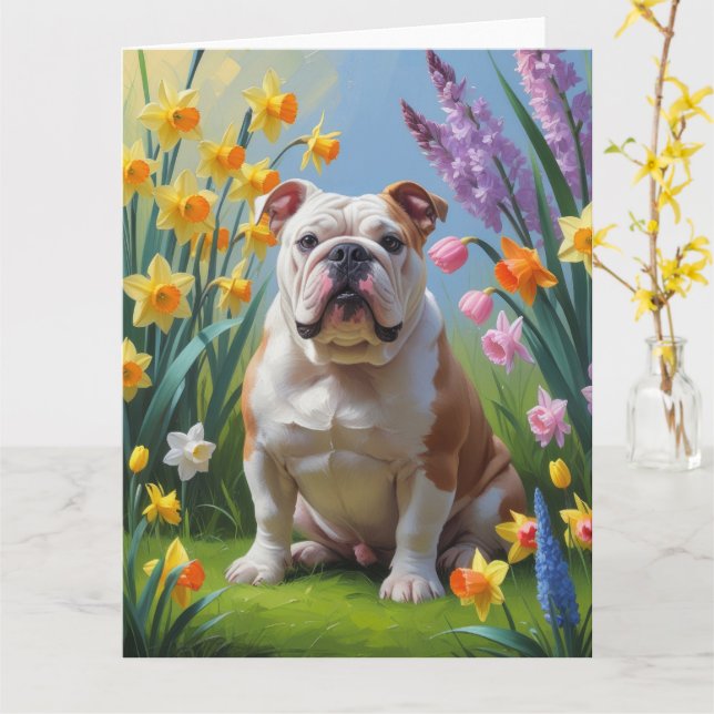 Bulldog Vårblommor Målning Kort (Gul blomma)