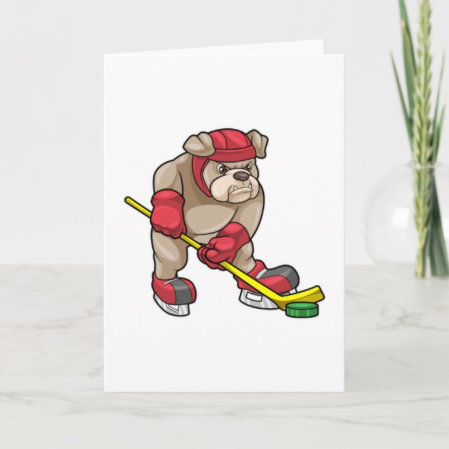 Bulldog vid ishockey med ishockeyklubba kort (Framsida)