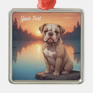 Bulldog vid sjö julgransprydnad metall