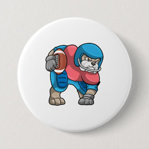 Bulldog vid sport med Football & Helmet Knapp