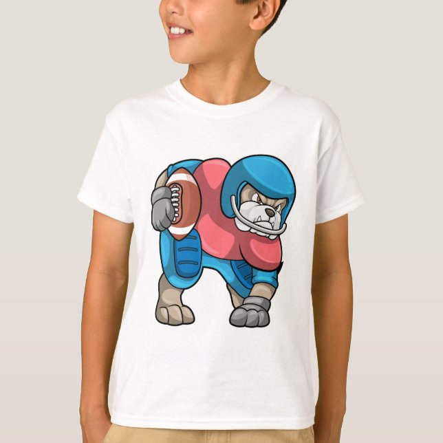 Bulldog vid sport med Football & Helmet T Shirt (Framsida)
