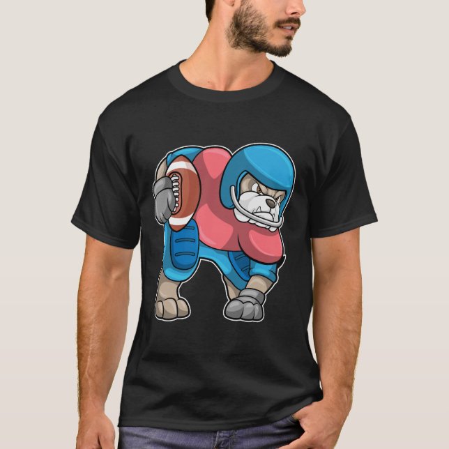 Bulldog vid sport med Football & Helmet T Shirt (Framsida)