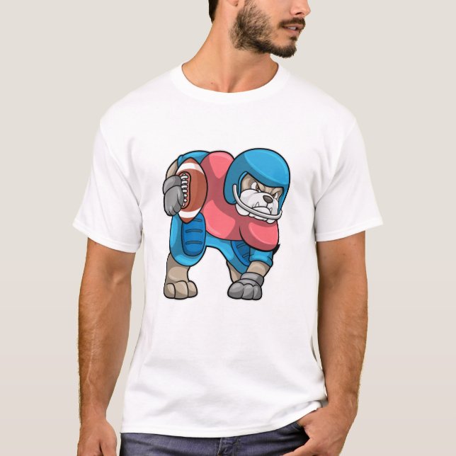 Bulldog vid sport med Football & Helmet T Shirt (Framsida)