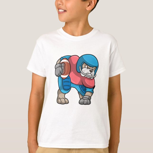 Bulldog vid sport med Football & Helmet T Shirt (Framsida)