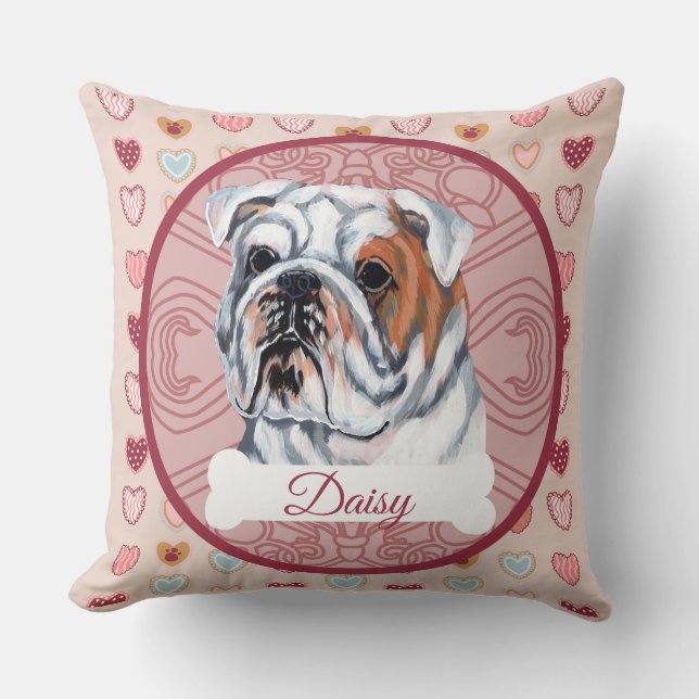 Bulldog Vit Personlig Valentine Kudde (Framsida)