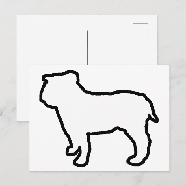 Bulldog Vit Silhuett Vykort (Fram/baksida)