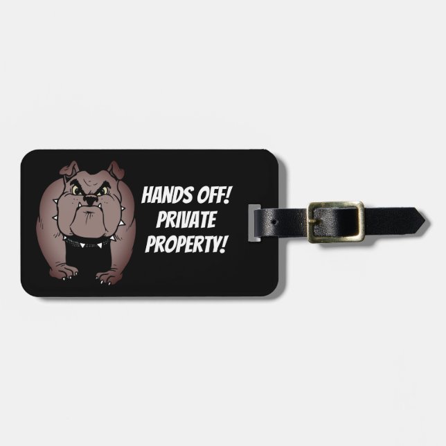 Bulldog Warning Luggage Tag med läderband Bagagebricka (Horisontell Framsida)