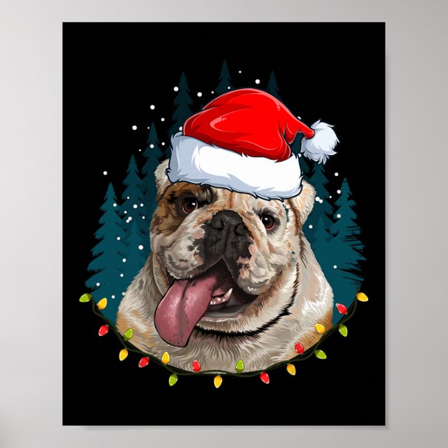 Bulldog Wearing Santa Hat Julafton - Bulldog Älska Poster (Framsidan)